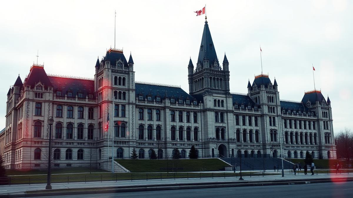 The Parliament of Canada buildings in Ottawa with Canadian flag