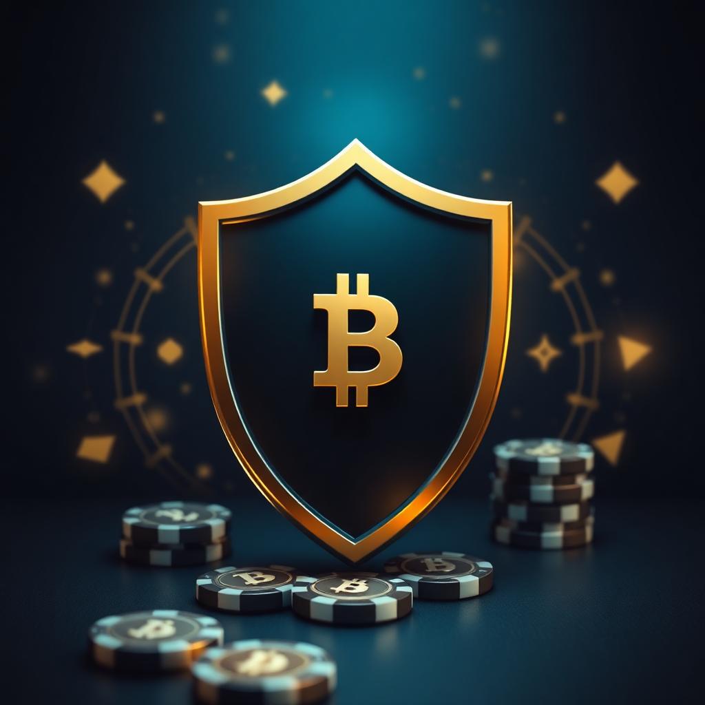 Abstract illustration of digital privacy, cryptocurrency symbols, and regulatory scales in the online gambling sector